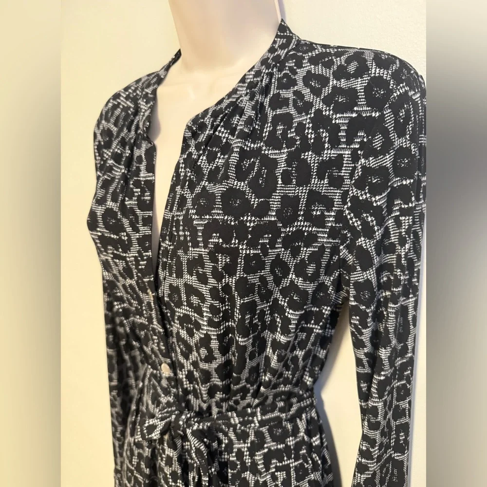 Michael Kors Gray Animal Print Long Sleeve Dress